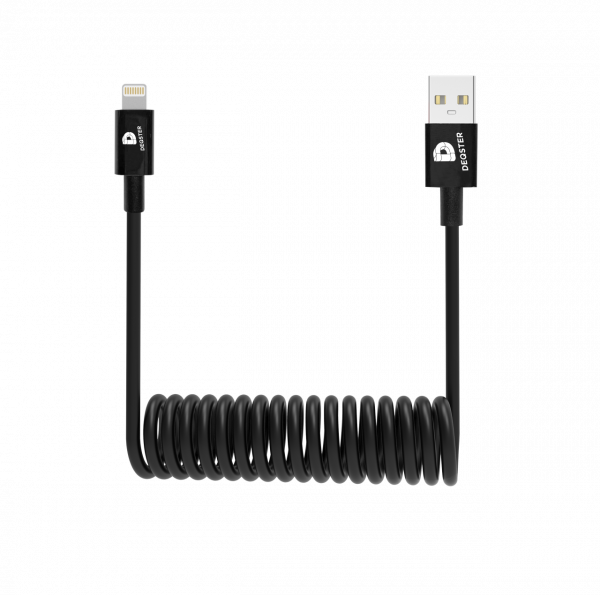 DEQSTER Spiral Ladekabel Lightning auf USB-A (EDU-Verpackung), Sync- und Ladekabel mit Apple MFi Zer
